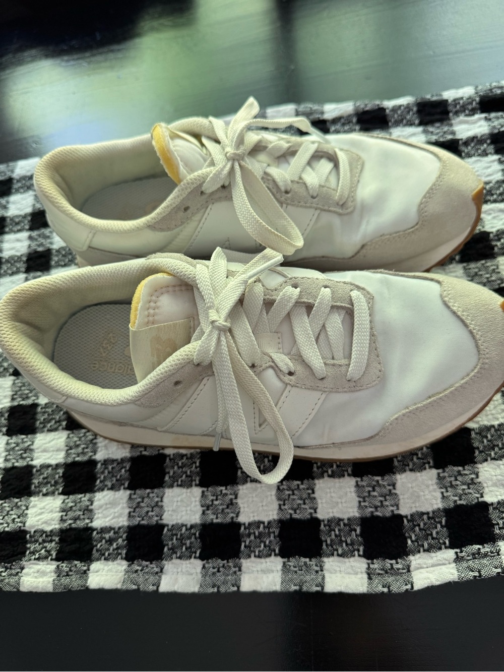 New Balance Women’s White and Yellow Accent Retro-Style Sneakers